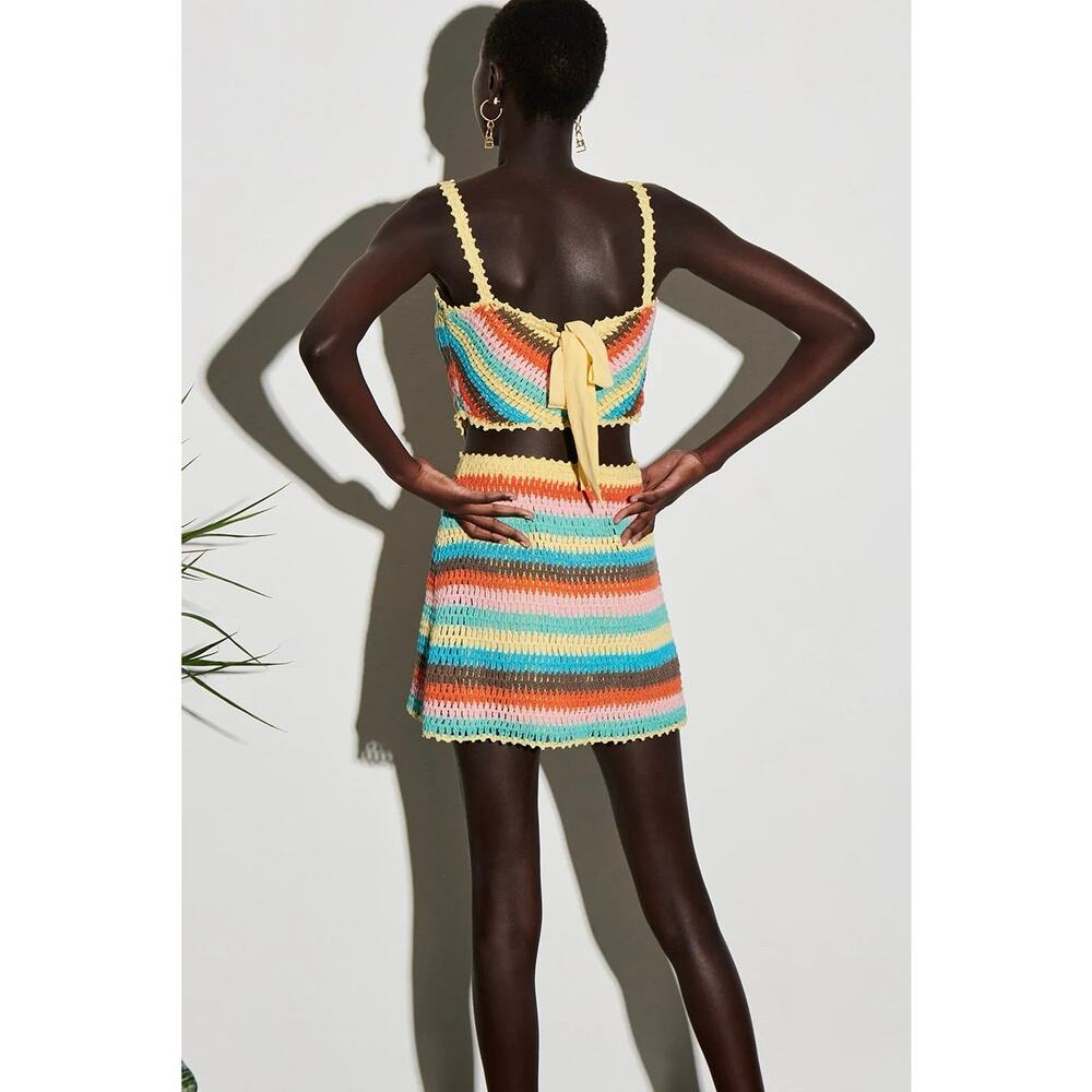 SAYLOR crochet Ronnie SET tank top and skirt chevron knit multicolored L large - Picture 2 of 14